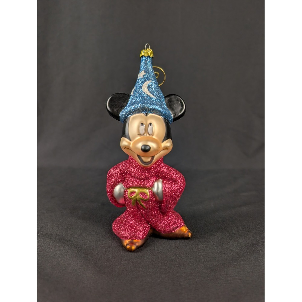 RARE Disney Fantasia Sorcerer Mickey Mouse Glass Christmas Ornament